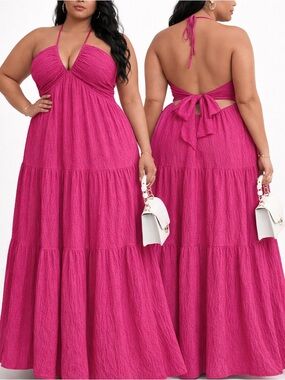 Fuchsia Halter Maxi Dress